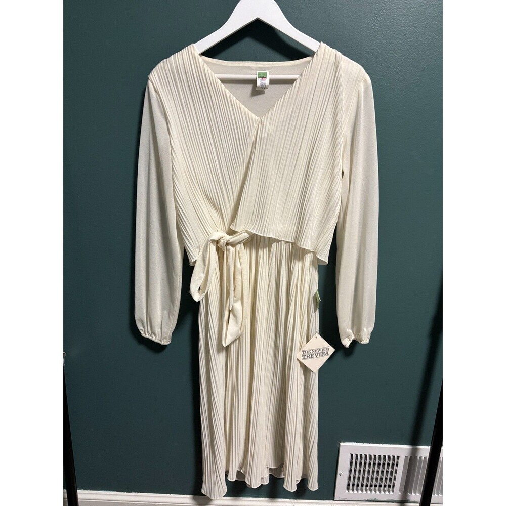 Vintage Union Made Dress Sz 9/10 Airy Long Sleeve Ivory USA 1970 1980 Deadstock